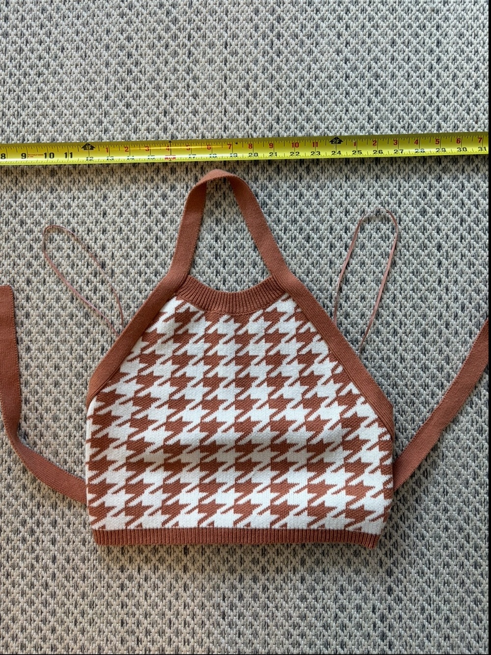 Rust and White Halter Crop Top- open / tie back